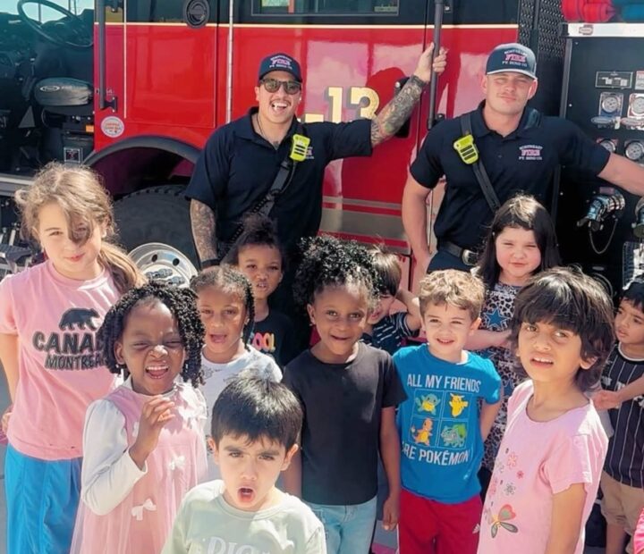Children during a supervised fire department visit