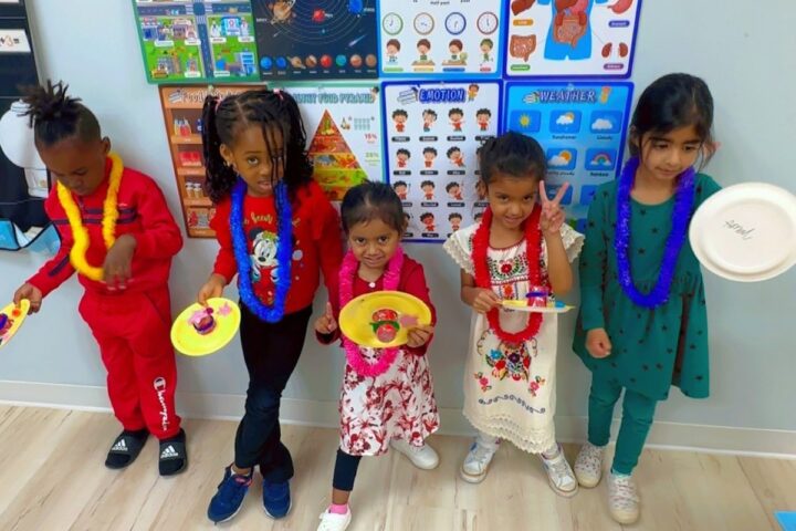 Preschool children participating in a classroom celebration